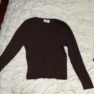Old Navy Women's Dark Brown Ribbed Crewneck Sweater